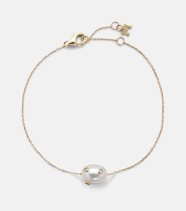 14kt gold bracelet with Baroque pearl and diamonds | Mateo
