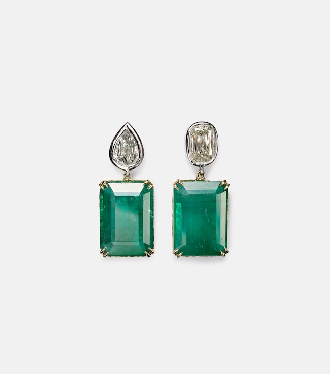 Tribute 18kt yellow and white gold earrings with emeralds and diamonds | Octavia Elizabeth