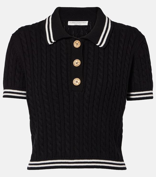 Cable-knit cropped cotton polo shirt | Alessandra Rich