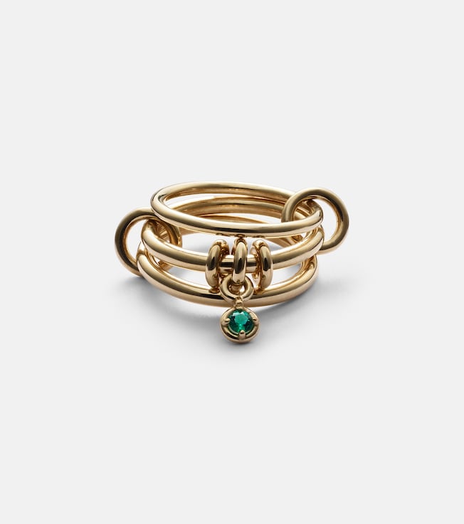 Piera 18kt gold linked rings with emerald | Spinelli Kilcollin
