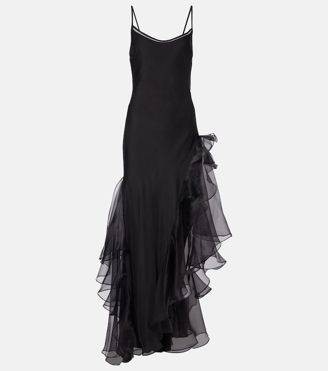 Sage Flounce ruffled sheer silk maxi dress | SIR