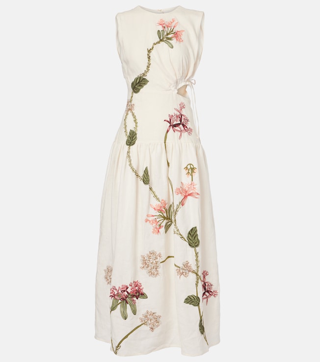 Otoño Orquidea embroidered linen midi dress | Agua by Agua Bendita