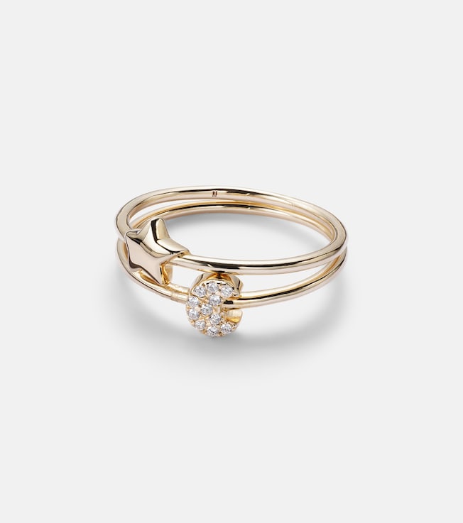 Mini Moon and Star set of 14kt gold rings with diamonds | Roxanne First