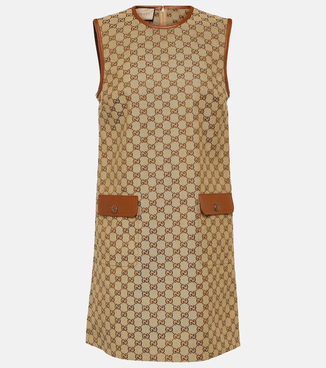 GG leather-trimmed canvas minidress | Gucci