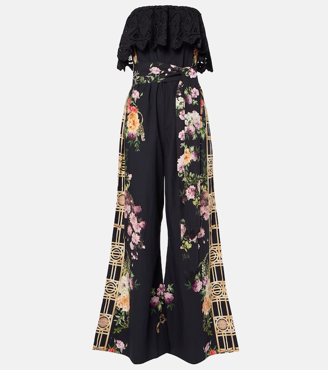 Floral ruffled strapless cotton jumpsuit | Camilla