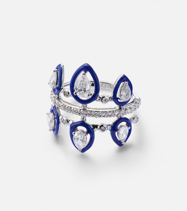 Tulip 18kt white gold pinky ring with diamonds and enamel | Kamyen