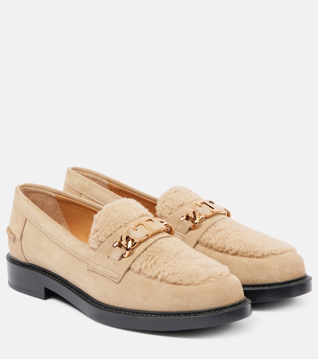 Shearling-trimmed suede loafers | Tod's