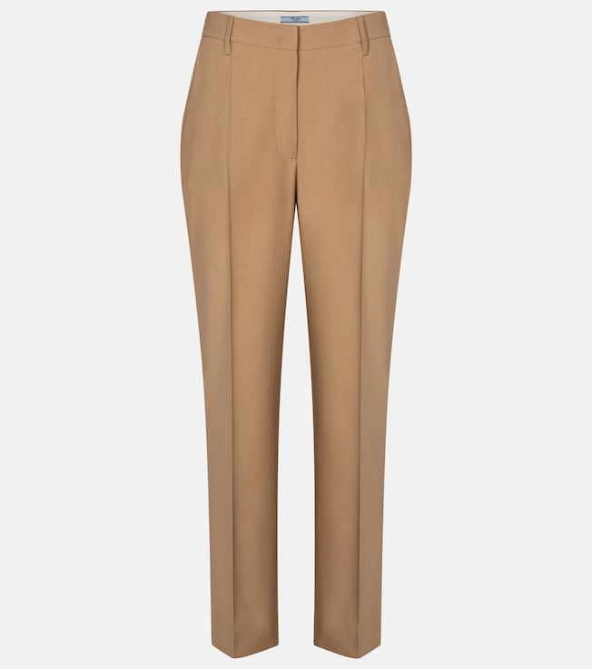 High-rise virgin wool slim pants | Prada