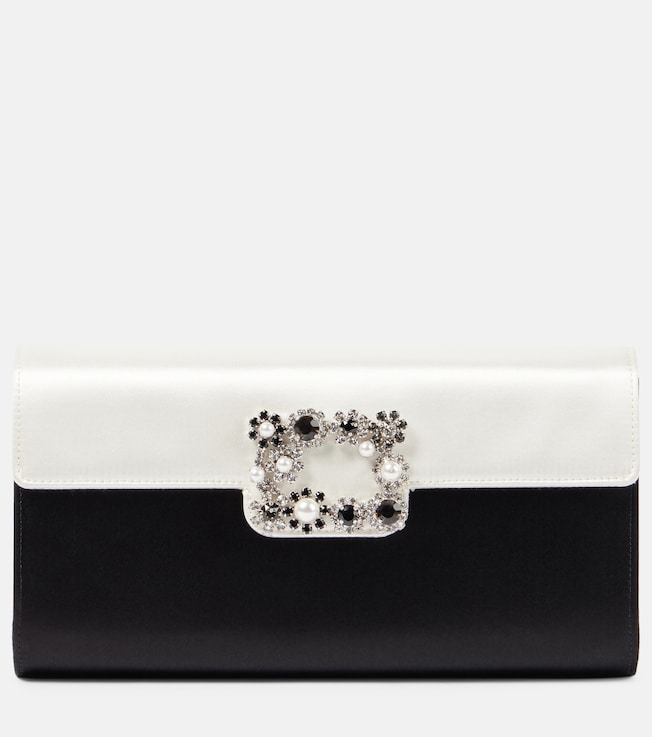 Flower Strass satin clutch  | Roger Vivier