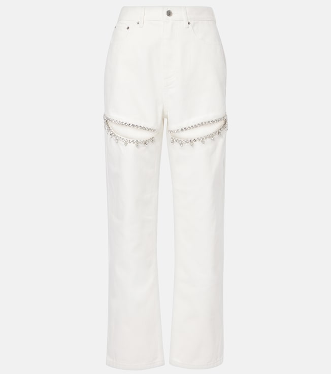 Crystal-embellished cutout straight jeans | Area