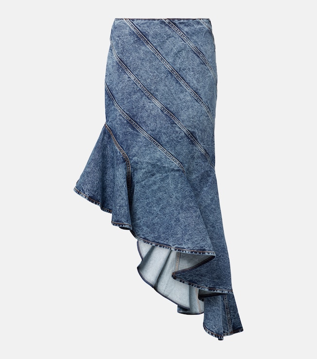 Spiral asymmetric denim midi skirt | Alaïa