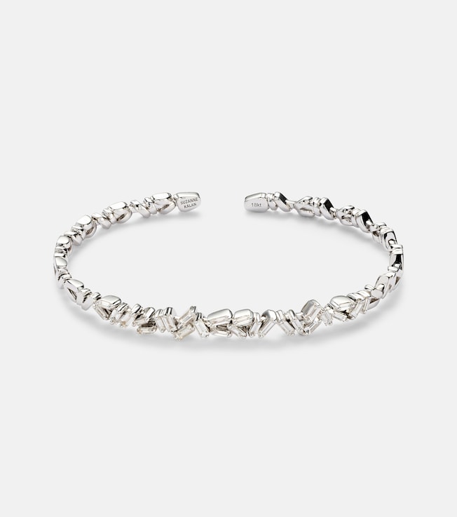 18kt white gold cuff bracelet with white diamonds | Suzanne Kalan