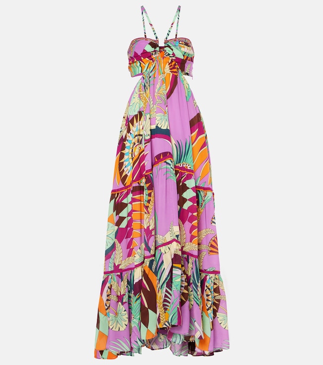 Gathered printed silk cutout maxi dress | Camilla