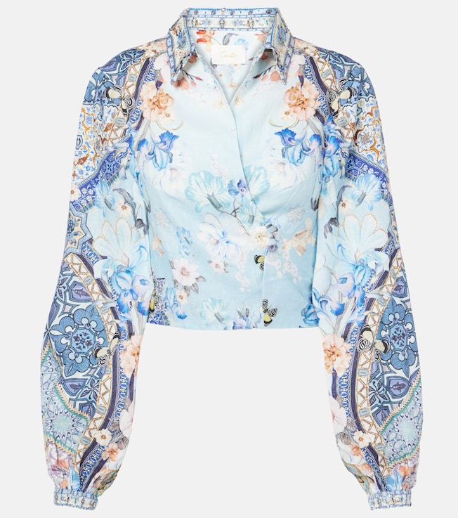Floral cropped linen wrap top | Camilla