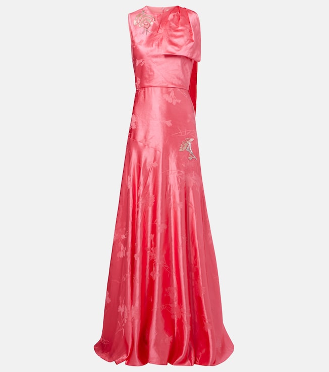 Draped linen-blend jacquard gown | Erdem
