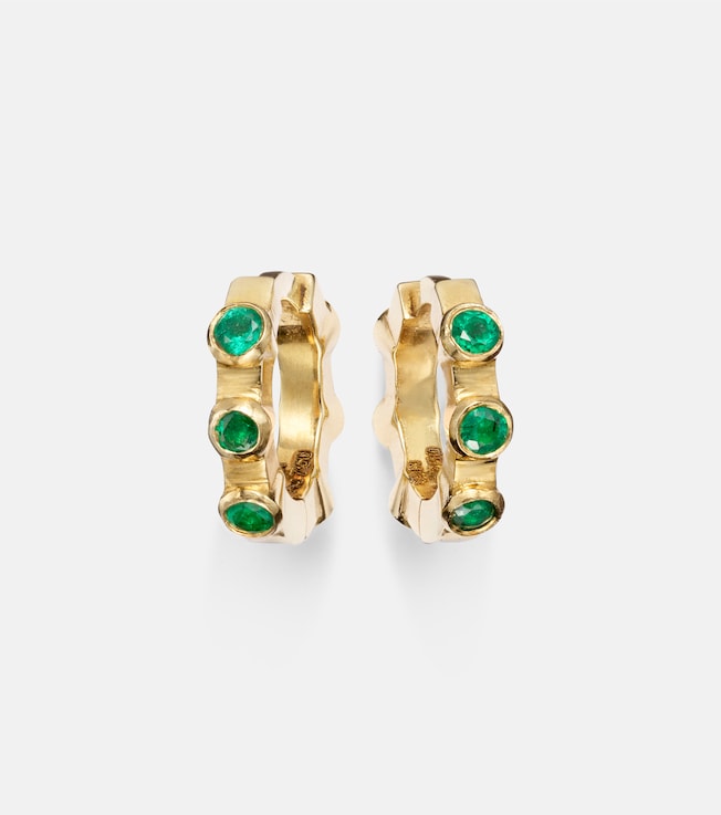 Stepping Stone Midi 18kt gold hoop earrings with diamonds and emeralds | Ileana Makri