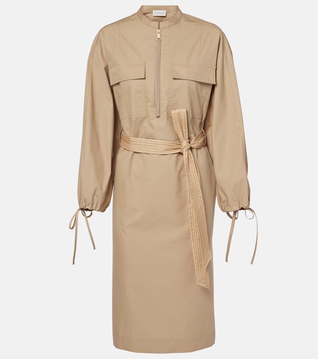 Belted cotton-blend poplin midi dress | Moncler