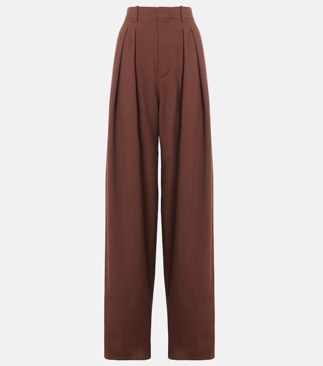 High-rise wool gabardine wide-leg pants | Saint Laurent
