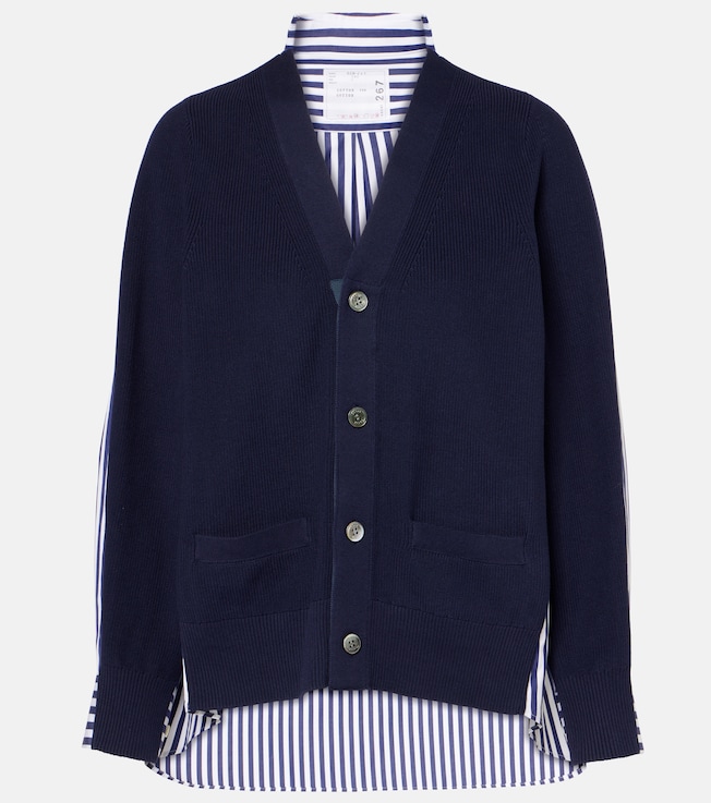 Striped poplin-trimmed cotton cardigan | Sacai