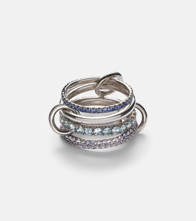 Iris sterling silver linked ring with sapphires, aquamarine and tanzanite | Spinelli Kilcollin