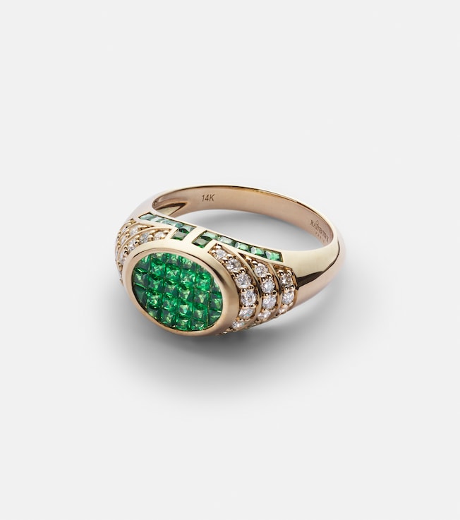 Lady Emerald 14kt gold ring with emerald and diamonds | Rainbow K