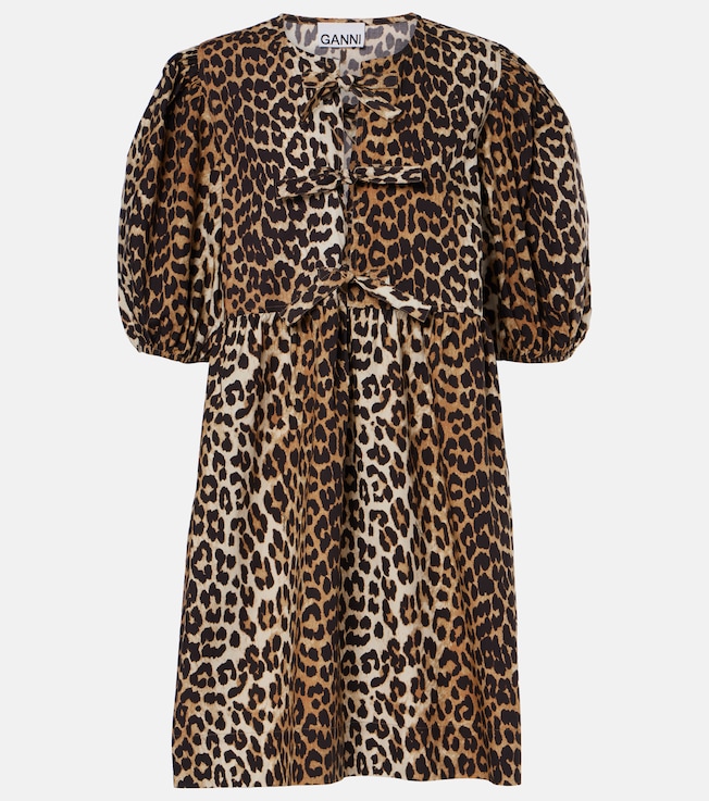 Leopard-print cotton minidress | Ganni