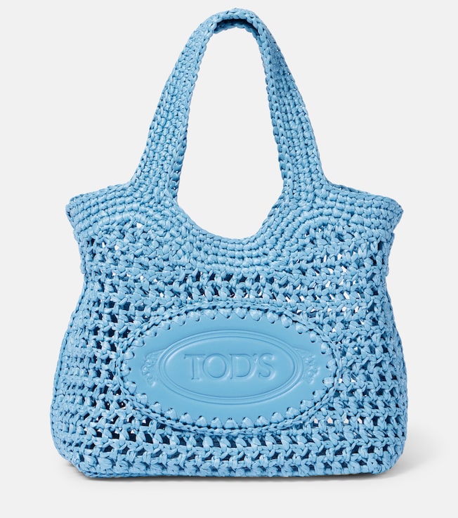 Leather-trimmed raffia basket bag | Tod's