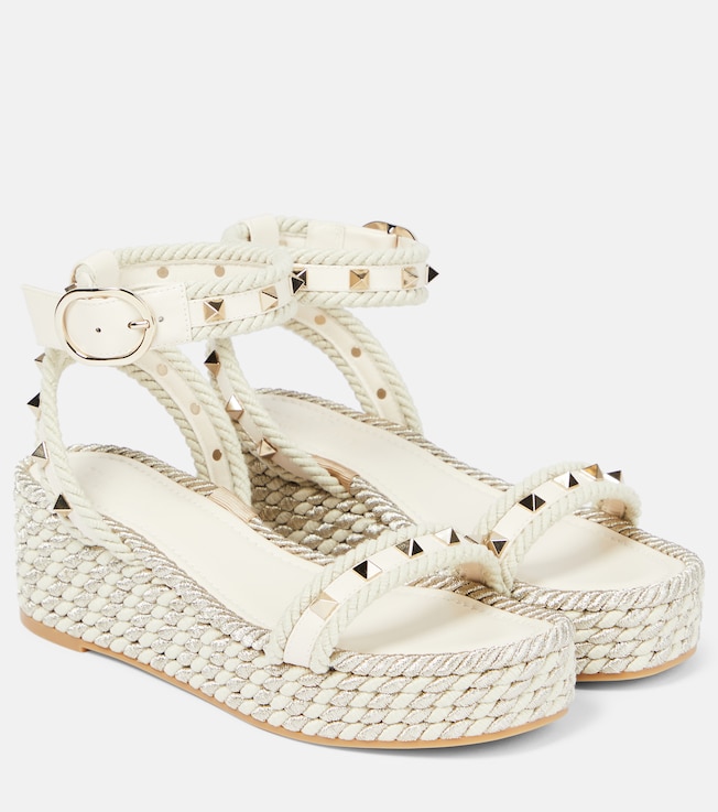 Rockstud leather wedge espadrilles | Valentino Garavani