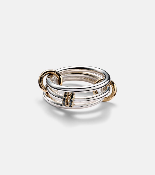 Dion SG sterling silver stacked ring with black diamonds | Spinelli Kilcollin