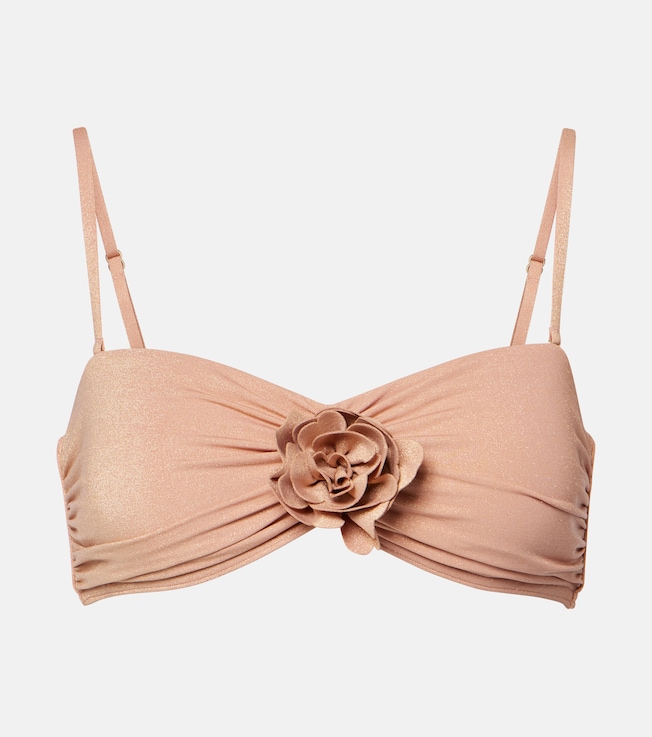 Everley floral-appliqué lamé bikini top | Zimmermann