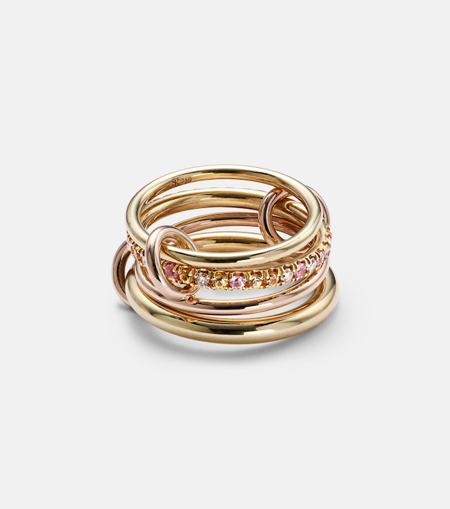 Nimbus 18kt gold and rose gold linked rings with sapphires and diamonds | Spinelli Kilcollin