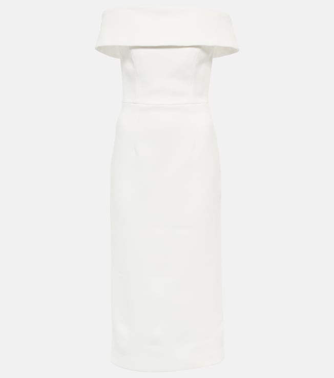 Bridal Amore off-shoulder crêpe midi dress | Rebecca Vallance