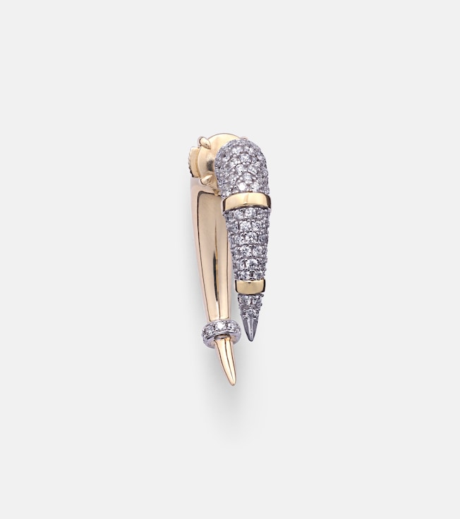Horn 14kt gold single earring with diamonds | Rainbow K
