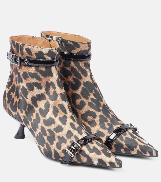 Leopard-print satin ankle boots | Ganni