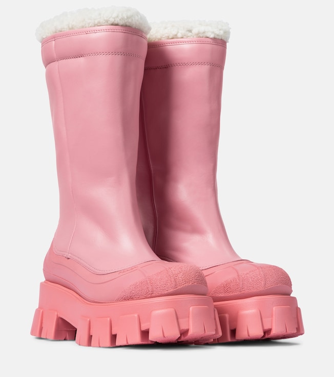 Monolith shearling-lined leather boots | Prada