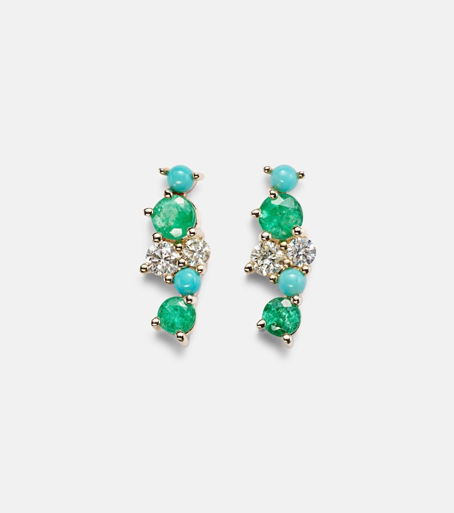 14kt gold stud earrings with diamonds and emeralds | Sydney Evan