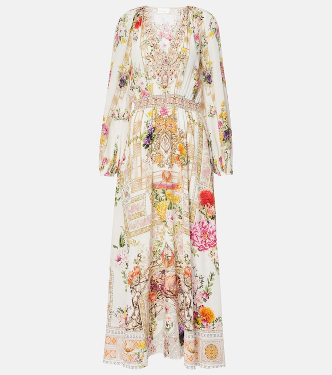 Floral shirred silk maxi dress | Camilla