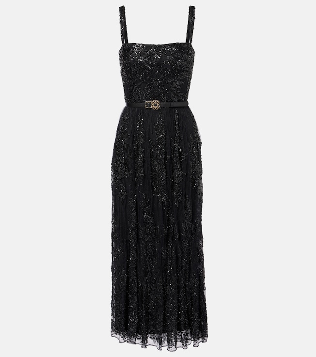 Sequined lace-trimmed cocktail dress | Elie Saab