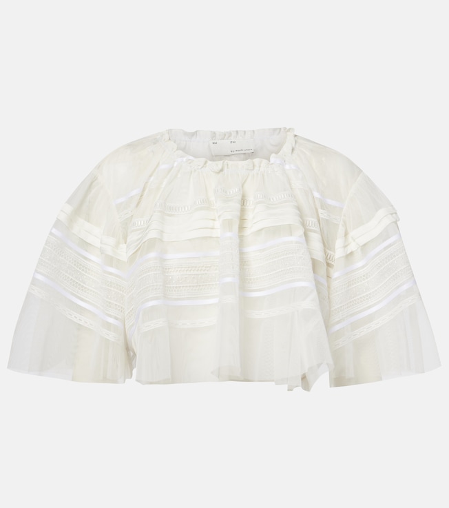 Gathered lace and tulle crop top | Xu Zhi
