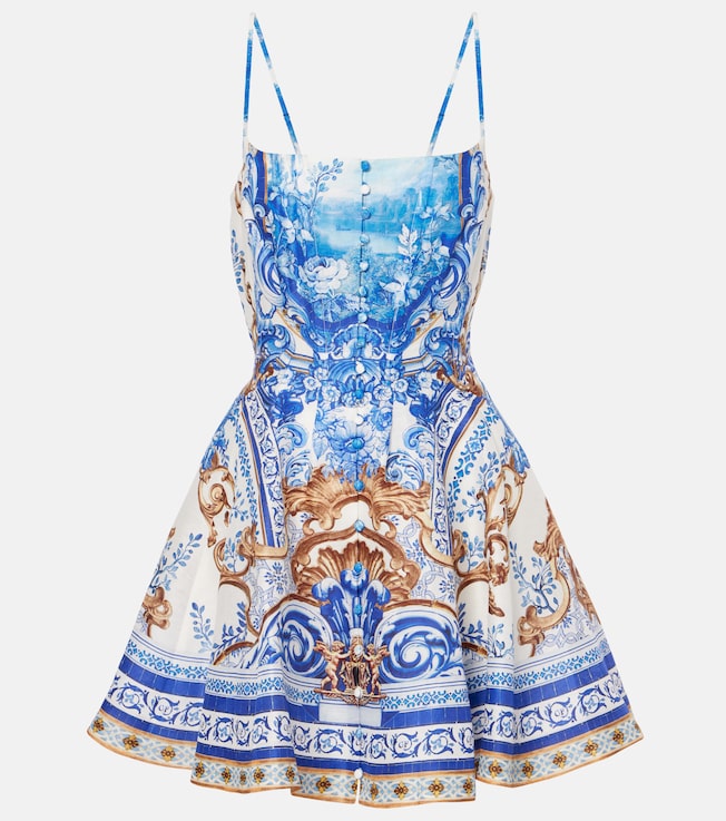 Printed linen and silk corset dress | Camilla