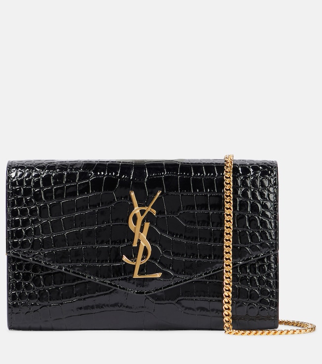 Uptown croc-effect leather wallet on chain | Saint Laurent