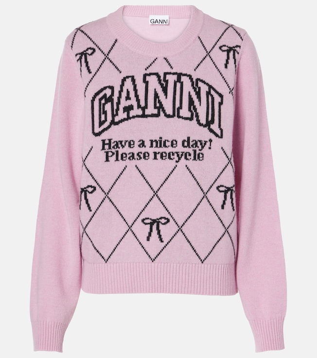 Logo intarsia wool-blend sweater | Ganni
