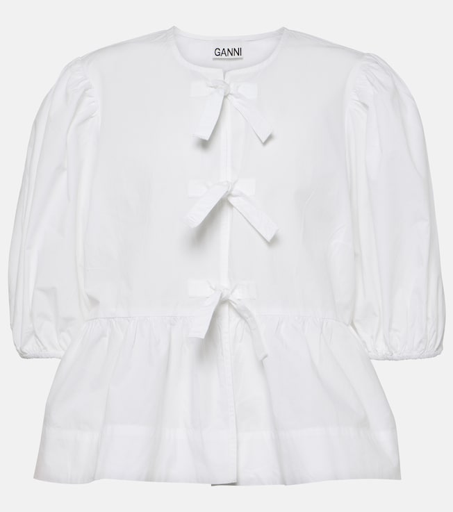 Bow-detail cotton poplin blouse | Ganni