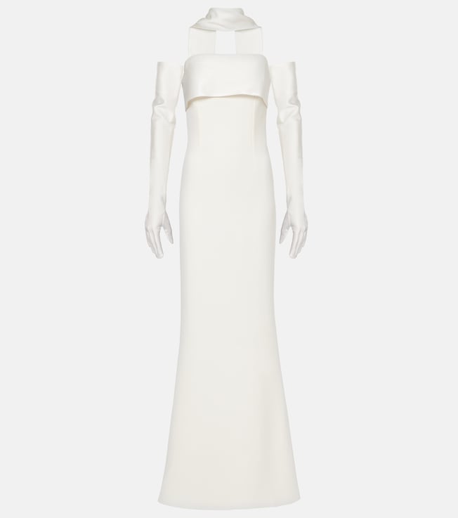 Roshana sash crêpe gown with gloves  | Safiyaa