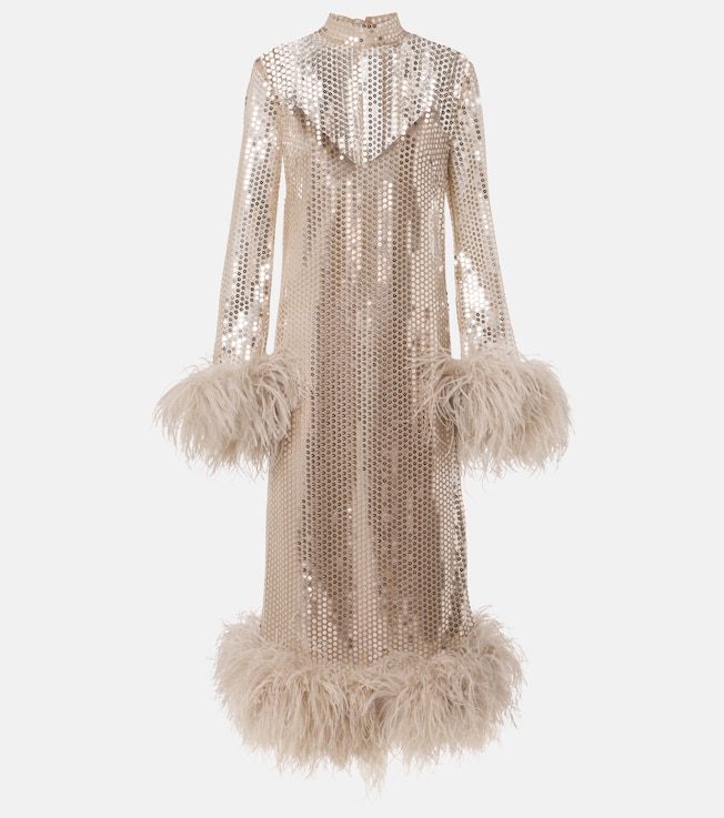 Gina Venti feather-trimmed midi dress | Taller Marmo