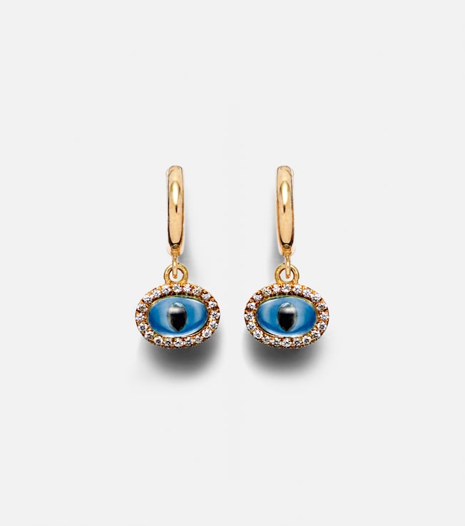 Mini Oval Eye 18kt gold hoop earrings with diamonds | Ileana Makri