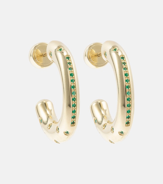 Peggy 14kt gold hoop earrings with emeralds  | Lauren Rubinski