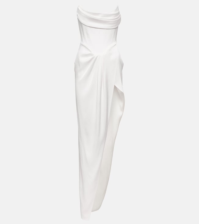 Bridal draped satin crêpe bustier gown | Alex Perry