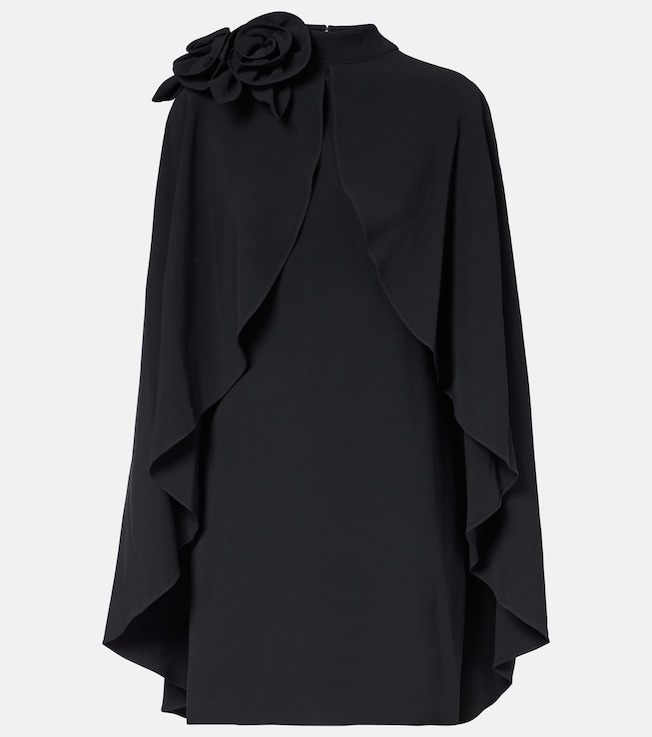 Floral-appliqué ruffled cady minidress | Elie Saab