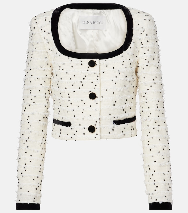 Polka-dot fringed wool-blend tweed jacket | Nina Ricci